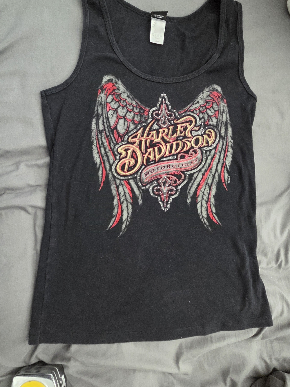 Harley-Davidson Black Tank Top with Red and Gray Winged Logo